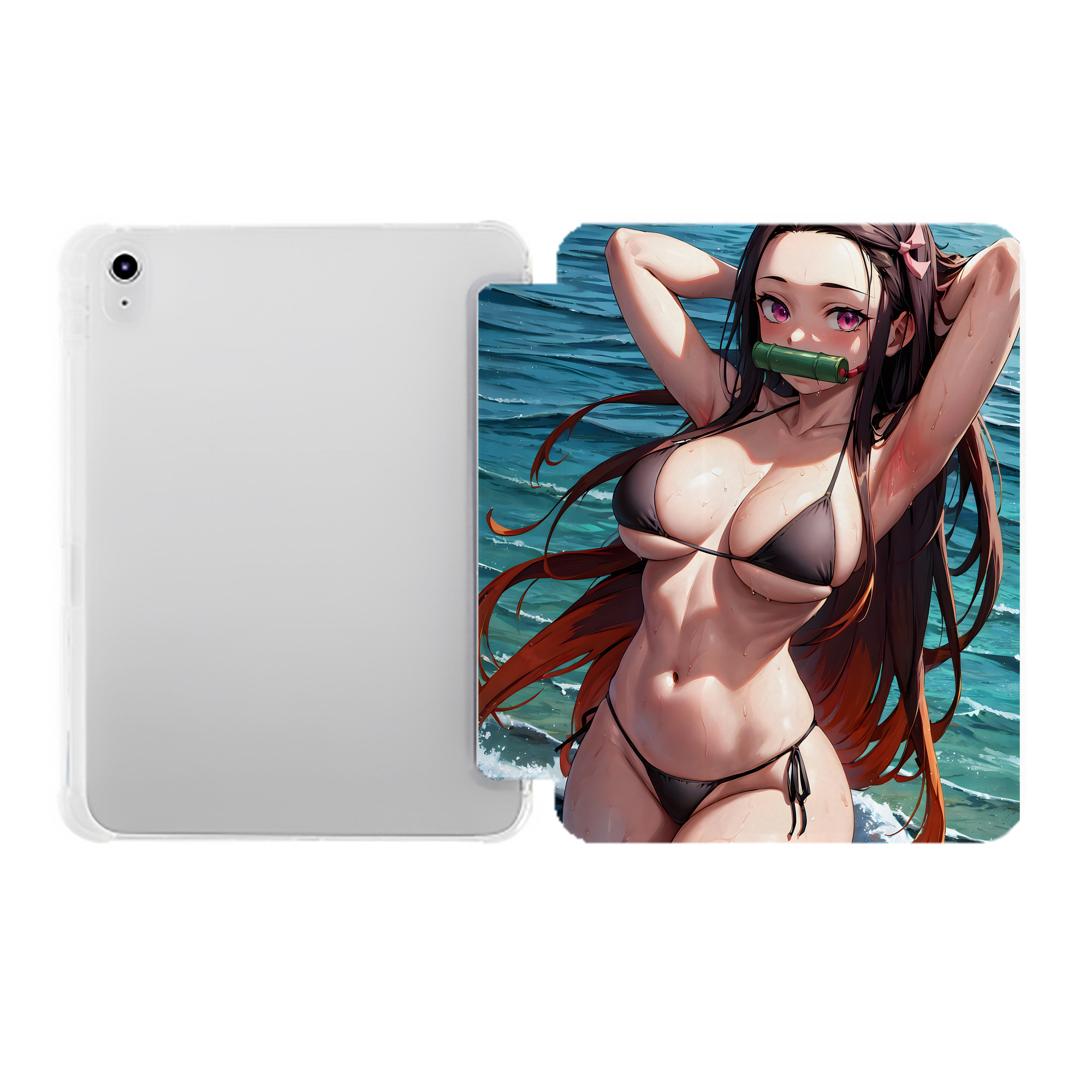 （画像用） 鬼滅の刃（きめつのやいば）竈門 禰󠄀豆子／かまど ねずこ Kamado Nezuko IPad ケース ペン収納付き 三つ折りスタンド PUレザー×シリコン 対応機種9.5/10.5/10.9インチ